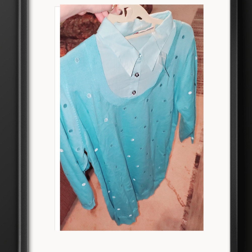 NWT Quacker Factory blue buttonup sweater combo